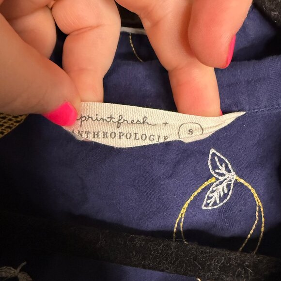 Anthropologie Women's Blue Lemon Drop Embroidered Pajama Set - Size S Small - Picture 4 of 8